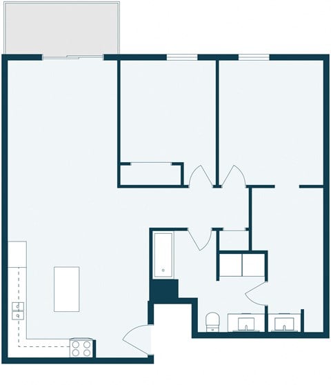 Floor plan for 2 beds, 1 bath